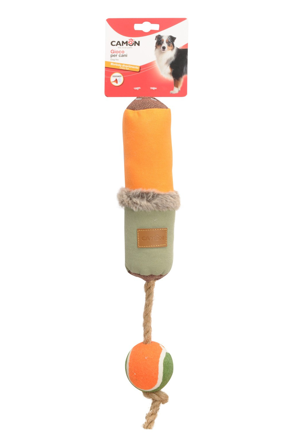 Gioco per cani - Bastone e palla da tennis in canvas con squeaker