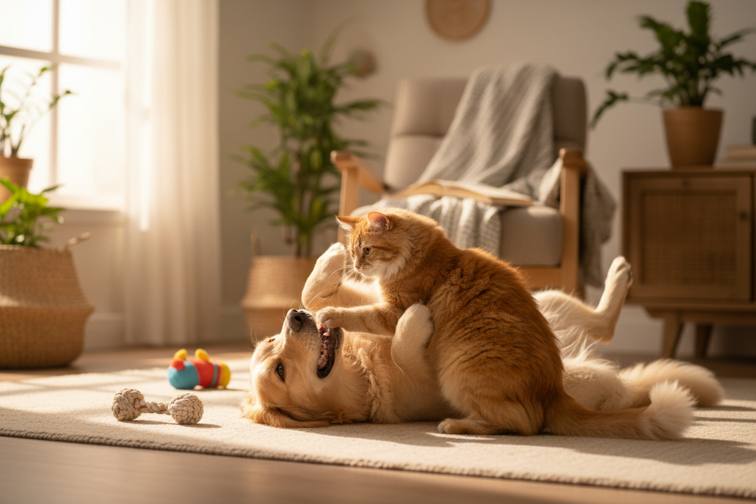 cane e gatto che giocano insieme