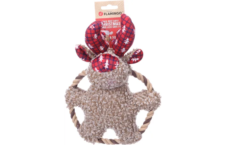 Giocattolo Natalizio per Cani Renna Krola con Squeaker e Corda