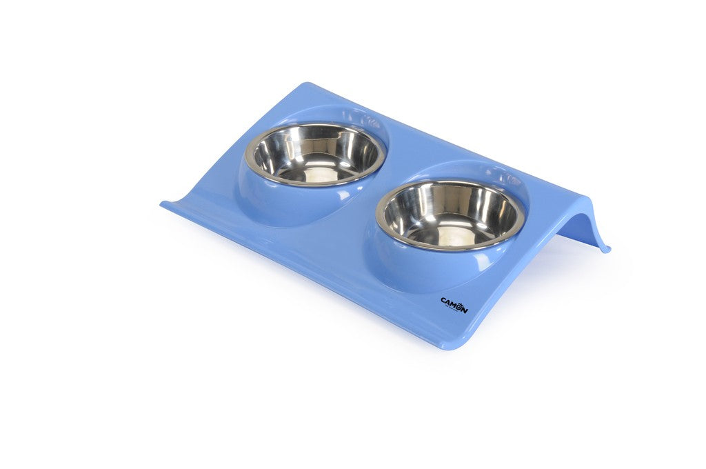 Vassoio in plastica con doppia ciotola in acciaio