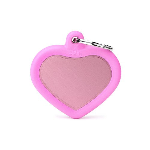 MY FAMILY Medaglietta Hushtag Cuore Rosa in Alluminio con Gomma