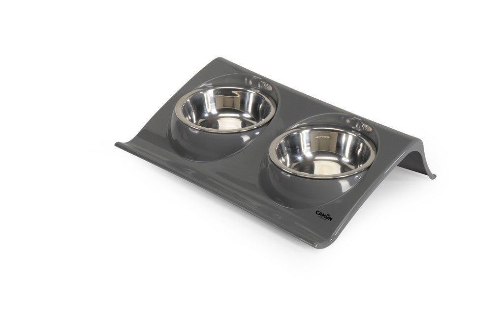 Vassoio in plastica con doppia ciotola in acciaio