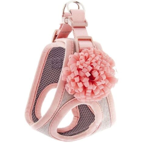 Pettorina rosa per cani di piccola taglia, imbottita con fiore rosa laterale, chiusura con stretch  e  fibbia in plastica