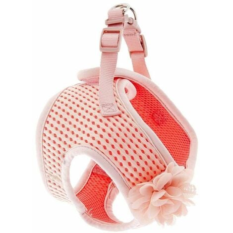 pettorina rosa per cani di piccola taglia con fiore rosa sotto al petto, con chiusura a stretch e fibbia di plastica  