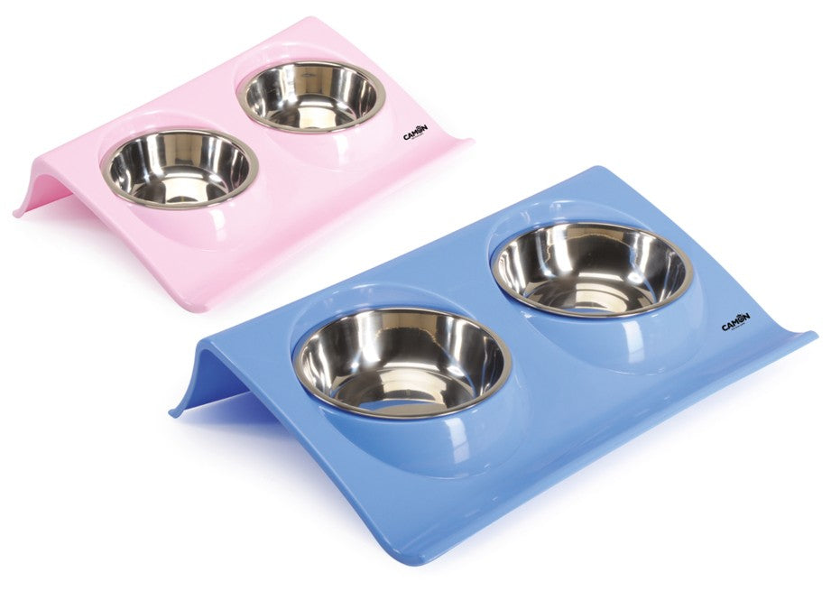 Vassoio in plastica con doppia ciotola in acciaio