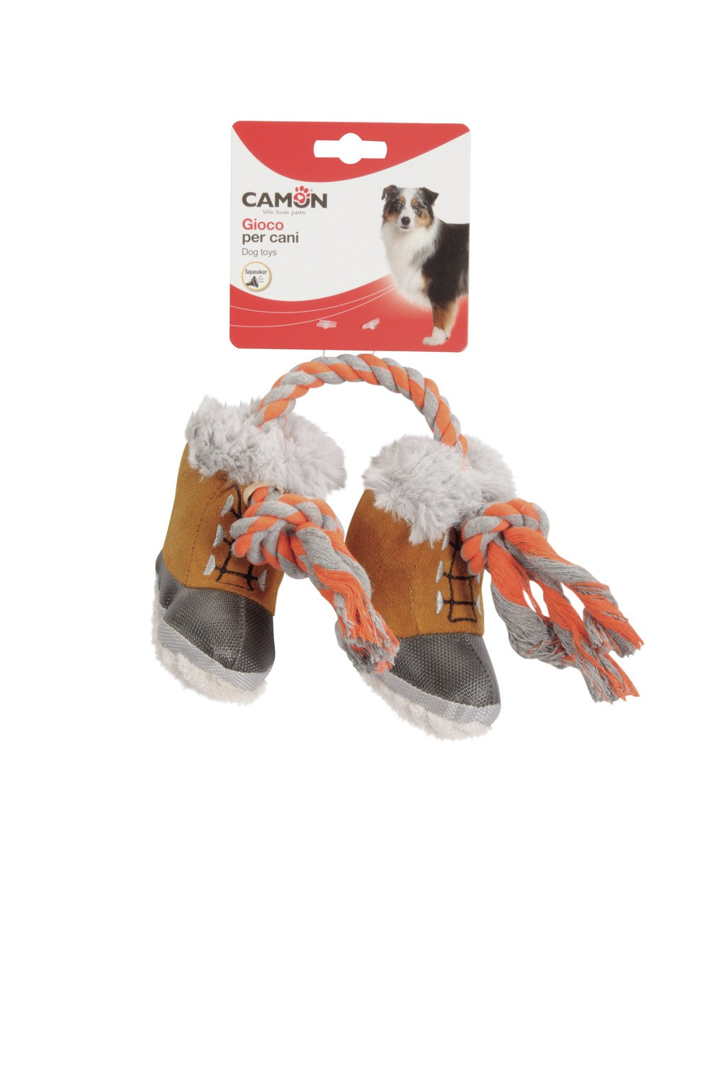 Scarponcini in peluche con corda e squeaker