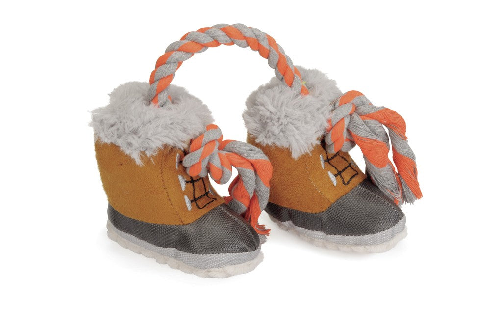 Scarponcini in peluche con corda e squeaker