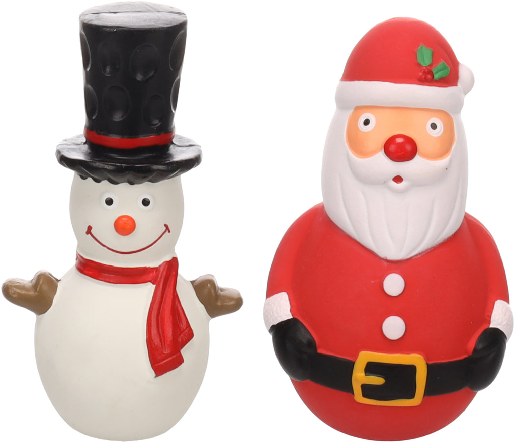 giochi per cani natalizio, in lattice, babbo natale per cani e pupazzo di neve per cani