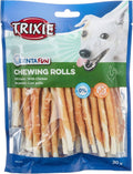 TRIXIE Denta Fun Chicken Chewing Rolls in pelle di bovino con filetti di pollo arrotolati 12 cm. 30 pz./240 gr.