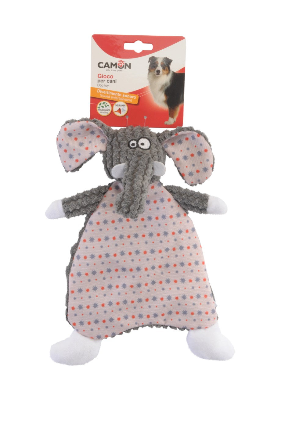 Gioco per cani - elefante e volpe con squeaker ed effetto frusciante