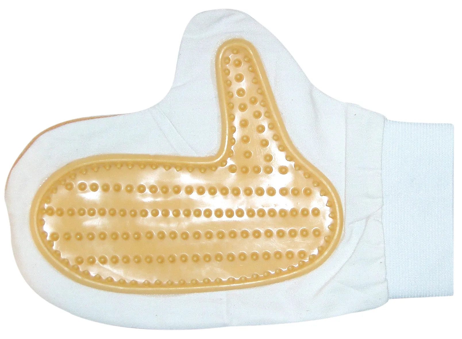 guanto in gomma con piccoli puntini in gomma rialzata che facilitano lo sfoltimento del pelo morto