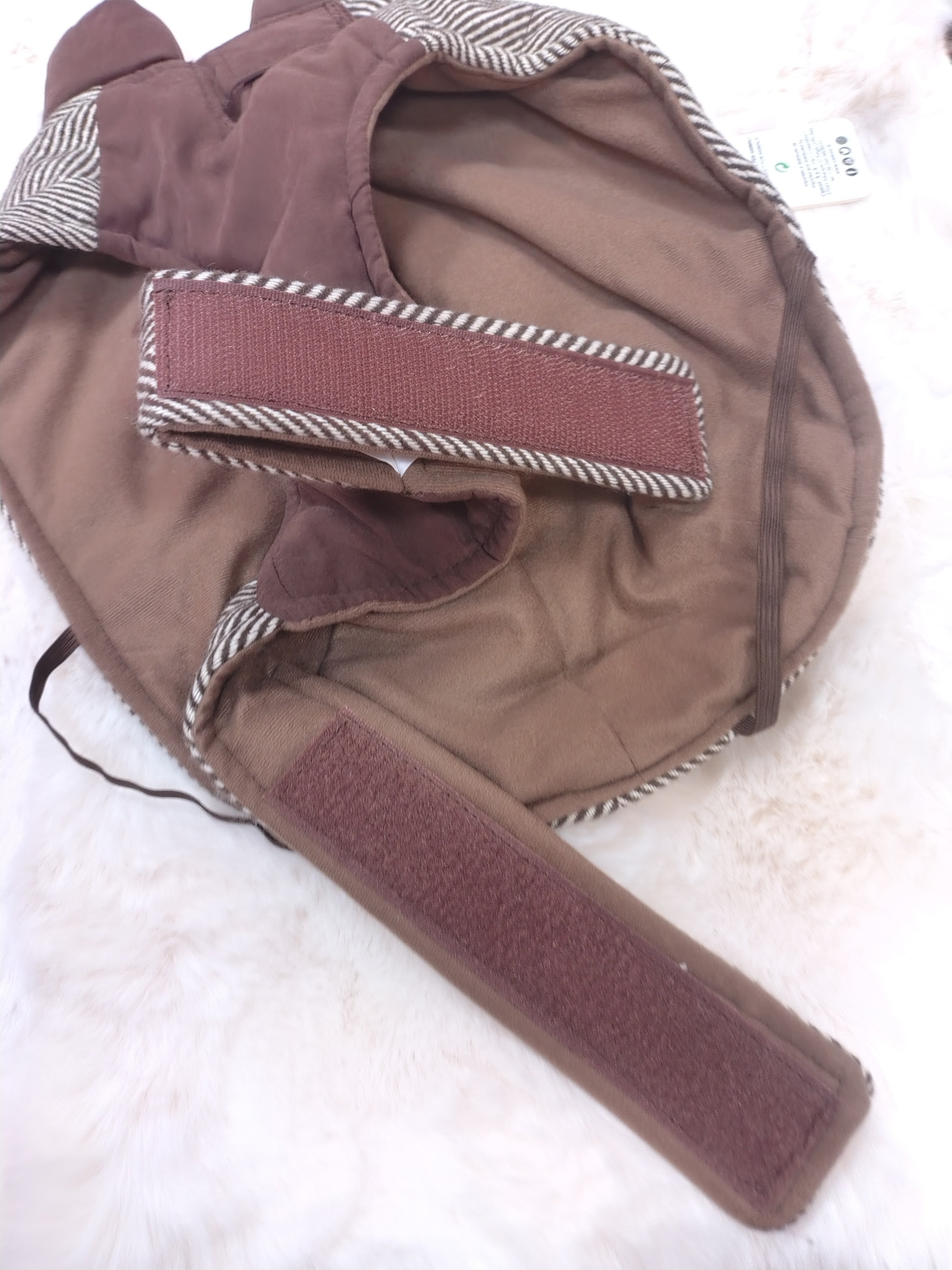 cappotto per cani di piccola e media taglia, marrone rigato con nuvola sul dorso, zip per passaggio guinzaglio