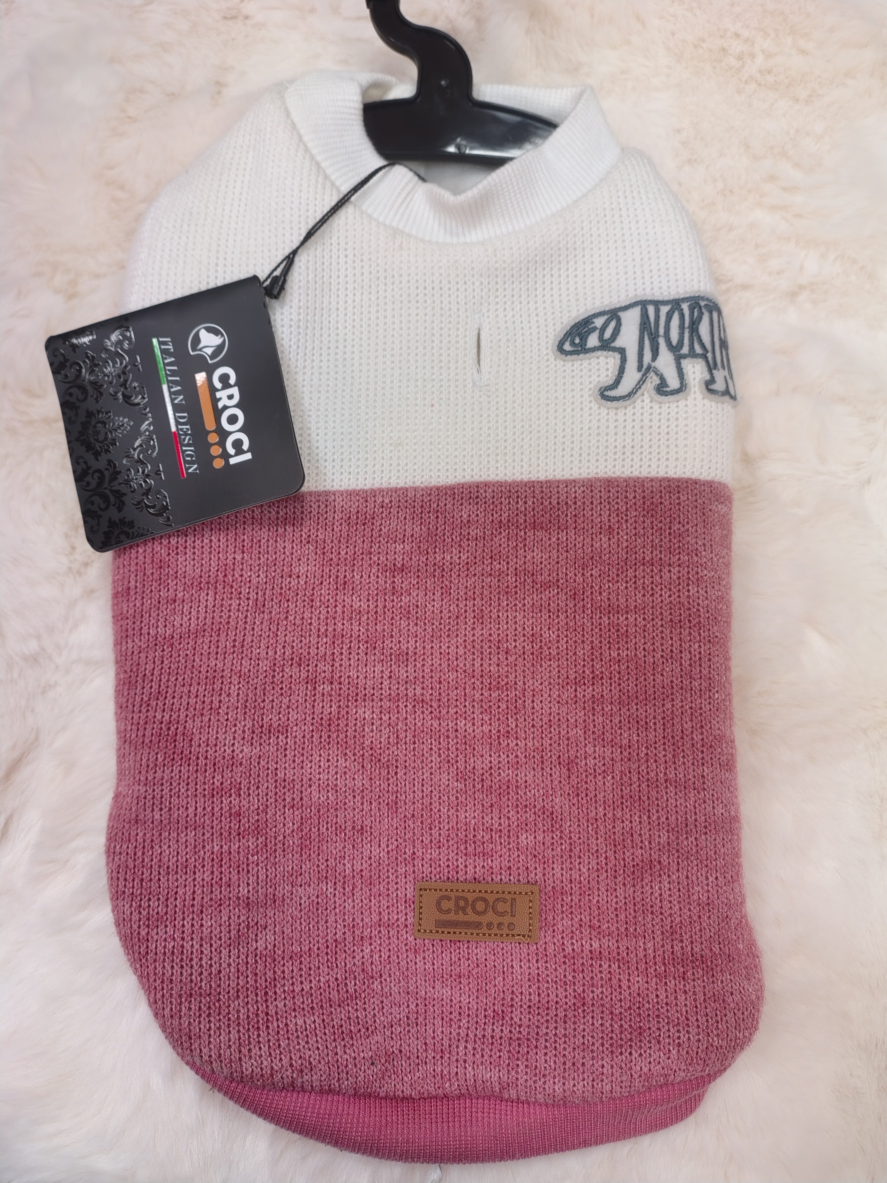 maglione felpato in rosa e bianco